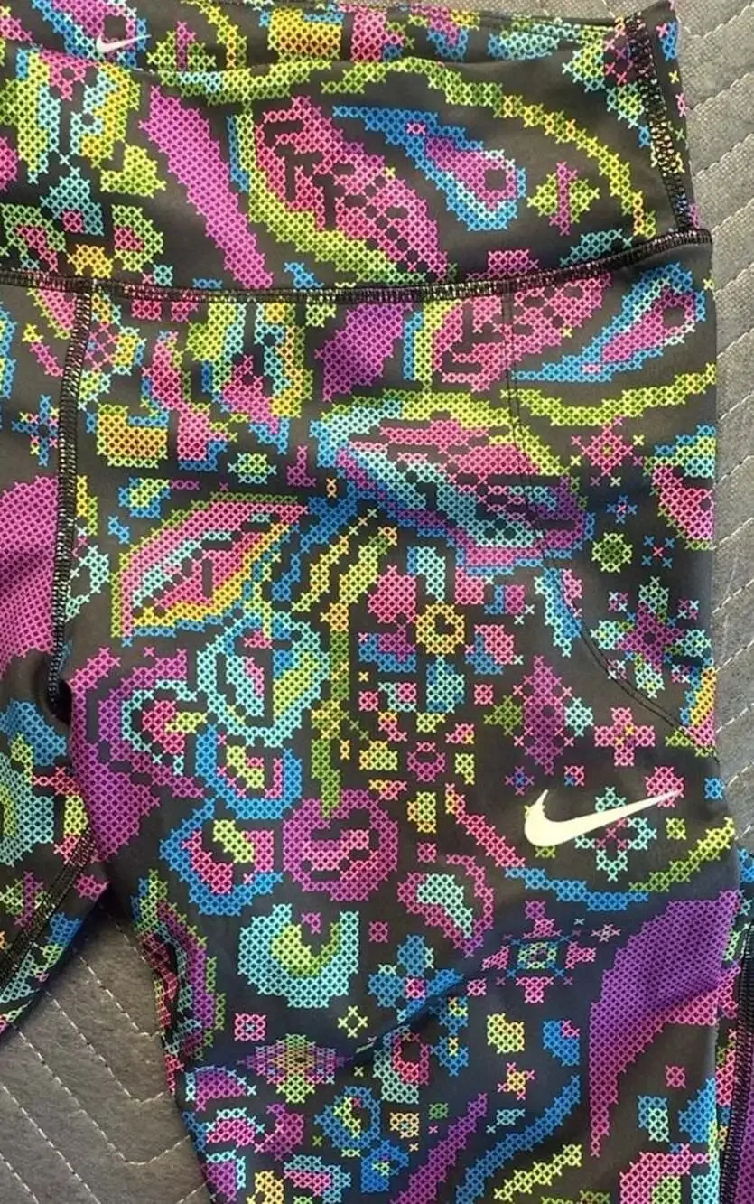 Nike Multicolor Floral Pixel Print Leggings - Pink, Green, Blue, Yellow